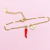 Gold Red Hot Chili Pepper Charm Bracelet, N1697D