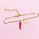 Gold Red Hot Chili Pepper Charm Bracelet, N1697D