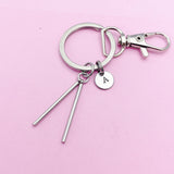 Silver Percussion Mallets Charm Keychain, Drum Player, Stick, Matching Band Gifts, N5603