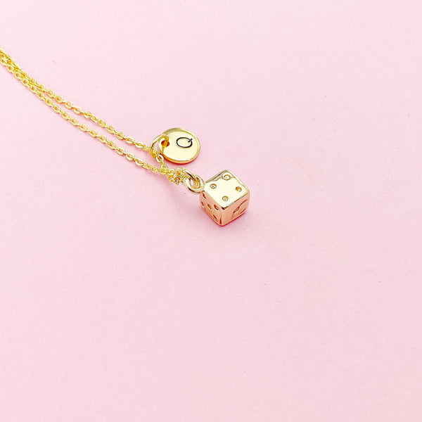 Gold Dice Necklace, Bunco Club Gift, Dainty Necklace, AN124