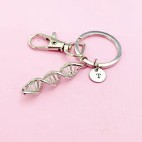 Silver DNA Charm Keychain, Double Helix Charm, Science Gift, Teacher Gifts, N1238