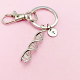 Silver DNA Charm Keychain, Double Helix Charm, Science Gift, Teacher Gifts, N1238
