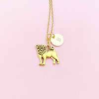 Gold Pug Dog Charm Necklace, N483