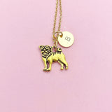 Gold Pug Dog Charm Necklace, N483