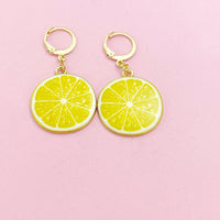 Gold Lemon Slice Earrings, Yellow Lemon Earrings, N2947