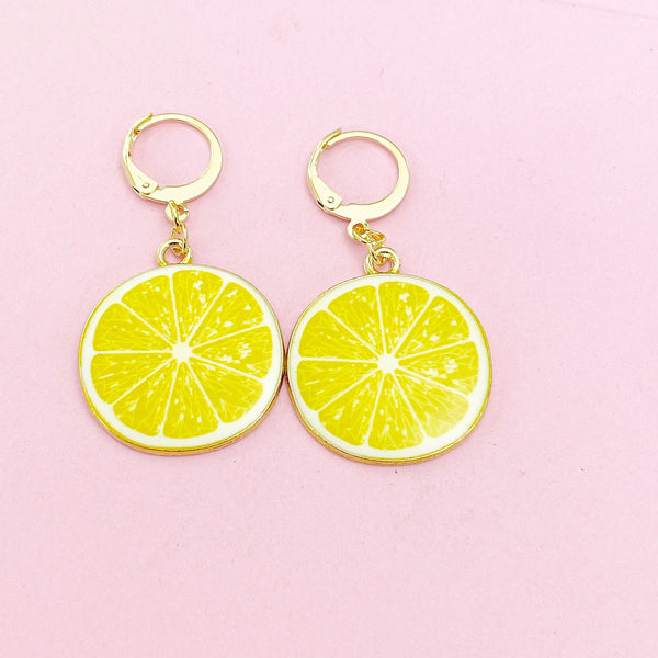 Gold Lemon Slice Earrings, Yellow Lemon Earrings, N2947