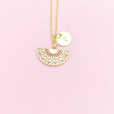 Gold Japanese Folding Fan Charm Necklace Birthday Gifts, Personalized Customized Gifts, N5261