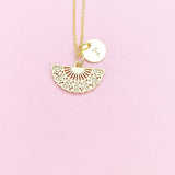 Gold Japanese Folding Fan Charm Necklace Birthday Gifts, Personalized Customized Gifts, N5261