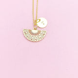 Gold Japanese Folding Fan Charm Necklace Birthday Gifts, Personalized Customized Gifts, N5261