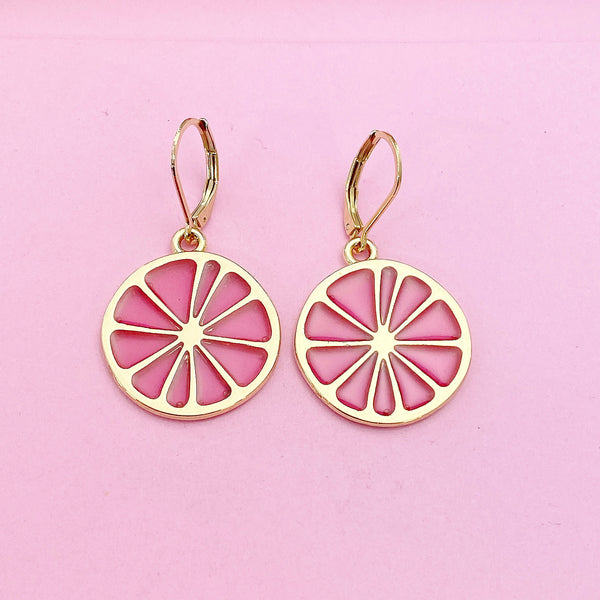 Gold Grapefruit Earrings, Beautiful Grapefruit Slice Earrings, Grapefruit Slice Charm Earrings, Fruit Jewelry, Foodie Jewelry Gift, N3237