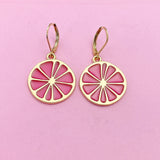 Gold Grapefruit Earrings, Beautiful Grapefruit Slice Earrings, Grapefruit Slice Charm Earrings, Fruit Jewelry, Foodie Jewelry Gift, N3237