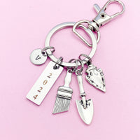 Silver Brush Shovel Arrowhead Charm Keychain Archeology School Gifts, BN5407