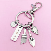 Silver Brush Shovel Arrowhead Charm Keychain Archeology School Gifts, BN5407