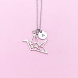 Crane Necklace, Paper Crane Charm, Bird Necklace, Bird Charm, Japanese Crane, Personalized Gift, Best Friend Gift, Coworker Gift, N1119