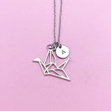 Crane Necklace, Paper Crane Charm, Bird Necklace, Bird Charm, Japanese Crane, Personalized Gift, Best Friend Gift, Coworker Gift, N1119