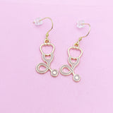 Gold Stethoscope Earrings, Enamel Medical Jewelry