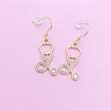 Gold Stethoscope Earrings, Enamel Medical Jewelry
