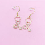 Gold Stethoscope Earrings, Enamel Medical Jewelry