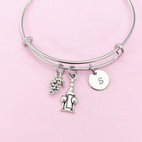 Silver Wine Bottle Goblet Glass Grape Charm Bracelet, N5584
