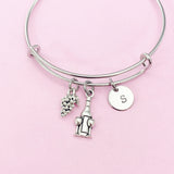 Silver Wine Bottle Goblet Glass Grape Charm Bracelet, N5584