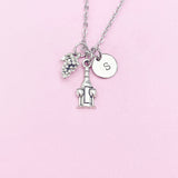 Silver Wine Bottle Goblet Glass Grape Charm Necklace, AN5584