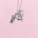 Silver Caduceus Charm Medical Syringe Charm Necklace, N759
