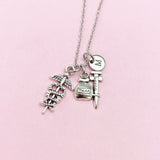 Silver Caduceus Charm Medical Syringe Charm Necklace, N759