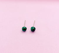 Tiny Malachite Dainty 925 Sterling Silver Stud Earrings Natural Malachite, Gifts for Girlfriends, N5586