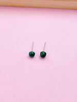 Tiny Malachite Dainty 925 Sterling Silver Stud Earrings Natural Malachite, Gifts for Girlfriends, N5586