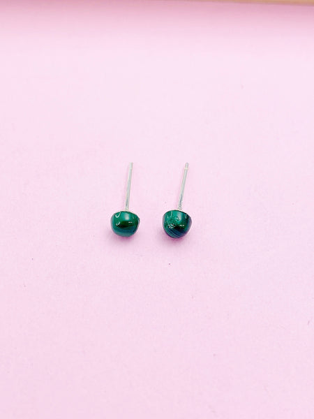 Tiny Malachite Dainty 925 Sterling Silver Stud Earrings Natural Malachite, Gifts for Girlfriends, N5586