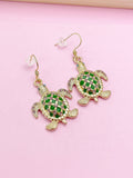 Gold Tortoise Charm Earrings, Sea Turtle Earrings, Green Purple Turtle Anima Charm, Ocean Beach Jewelry, N2741