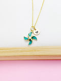 Gold Pinwheel Charm Necklace Birthday Gift Ideas Personalized Customized Made to Order Jewelry, DN5171