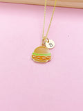 Gold Hamburger Charm Necklace, Gold Burger Jewelry Gift, N3578