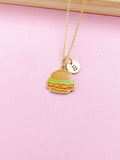 Gold Hamburger Charm Necklace, Gold Burger Jewelry Gift, N3578