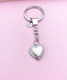 Silver Heart Flower Locket Pendant Keychain, Love, Keepsake Photo Frame Charm, Stainless Steel Initial Keychain, AN4928