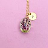 Tree Charm Necklace, Gold Pressed Flower Necklace, N2350