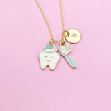 Dentist Necklace, Cute Toothbrush Tooth Molar Necklace Gifts, DH DA Best Graduation Gift, Birthday Gifts, Personalized Initial Gift, N4352