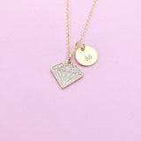 Gold Diamond Charm Necklace, Initial Charm, Geometric Jewelry