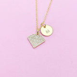 Gold Diamond Charm Necklace, Initial Charm, Geometric Jewelry