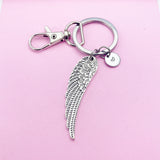 Angel Wing Keychain, Personalized Initial Charm, Guardian Gift