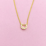 Gold Horseshoe Charm Necklace, Minimalist Luck Jewelry