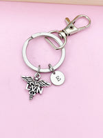 Silver Licensed Vocational Nurse Caduceus LVN Charm Keychain Gifts, N263A