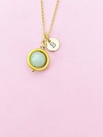 Gold Jade Necklace, Natural Jade Gemstone Jewelry, Spinner Necklace, N5606