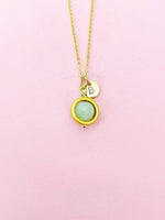 Gold Jade Necklace, Natural Jade Gemstone Jewelry, Spinner Necklace, N5606