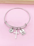 Stainless Steel Cross Holy Bible Charm Initial Bracelet, N2141