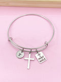 Stainless Steel Cross Holy Bible Charm Initial Bracelet, N2141