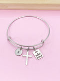 Stainless Steel Cross Holy Bible Charm Initial Bracelet, N2141