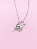 Camper Trailer Necklace, Personalized Initial Charm, Stainless Steel Chain