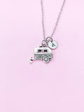 Camper Trailer Necklace, Personalized Initial Charm, Stainless Steel Chain