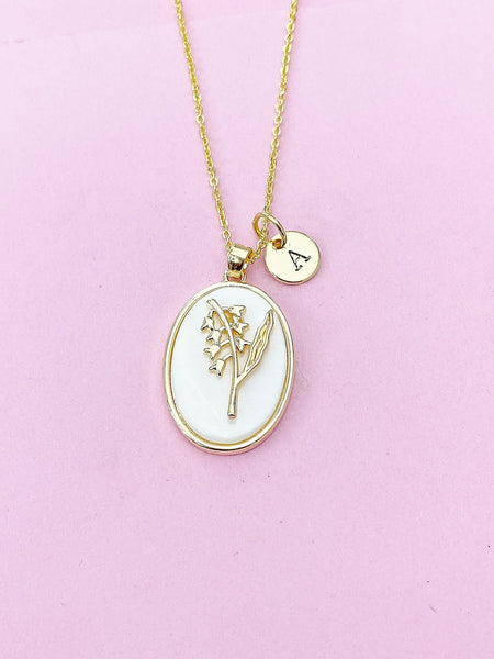 Lily of the Valley May Birth Flower Gold Necklace Birthday Gifts, Personalized Gifts, N4883E